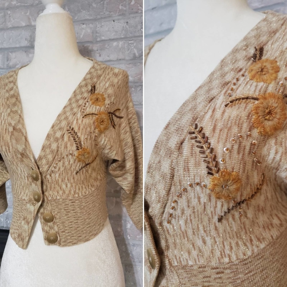Vintage cropped Guess Marciano gold embellished cardigan